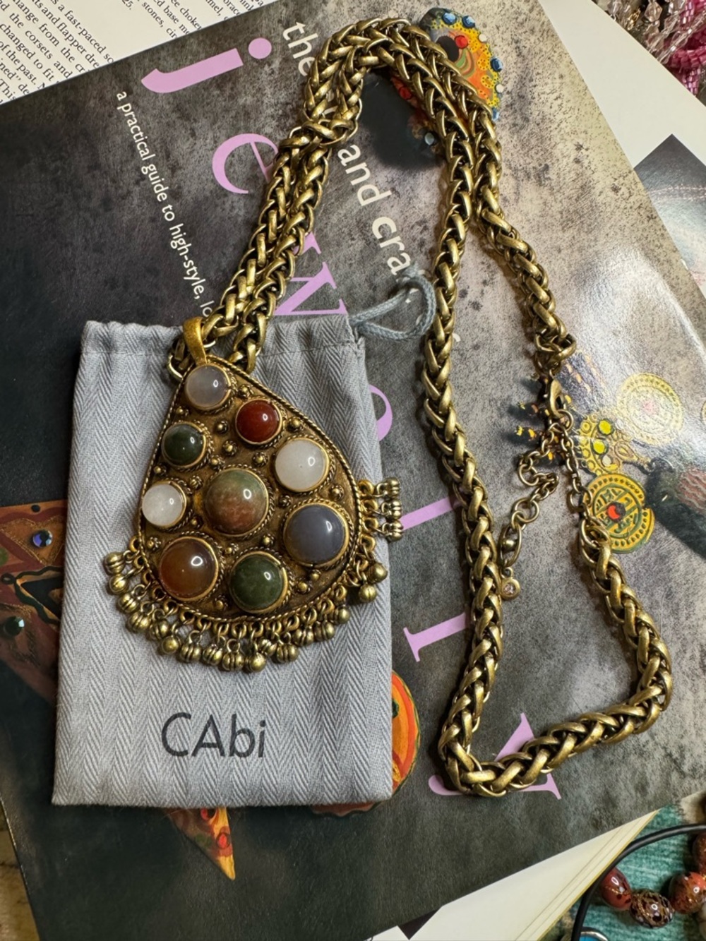 Preowned Cabi Gold-Tone Multi-Stone Pendant Necklace - Elegant Women’s Jewelry